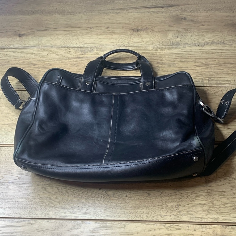 EUC: COACH Black Leather Briefcase Satchel Laptop Bag W Crossbody Strap